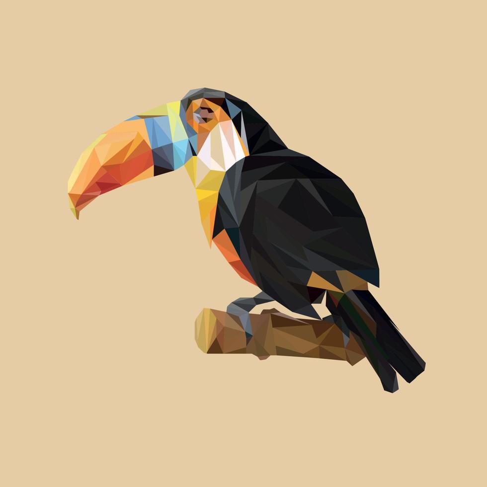 poligonal ilustración de tucán pájaro en arenoso fondo, vector