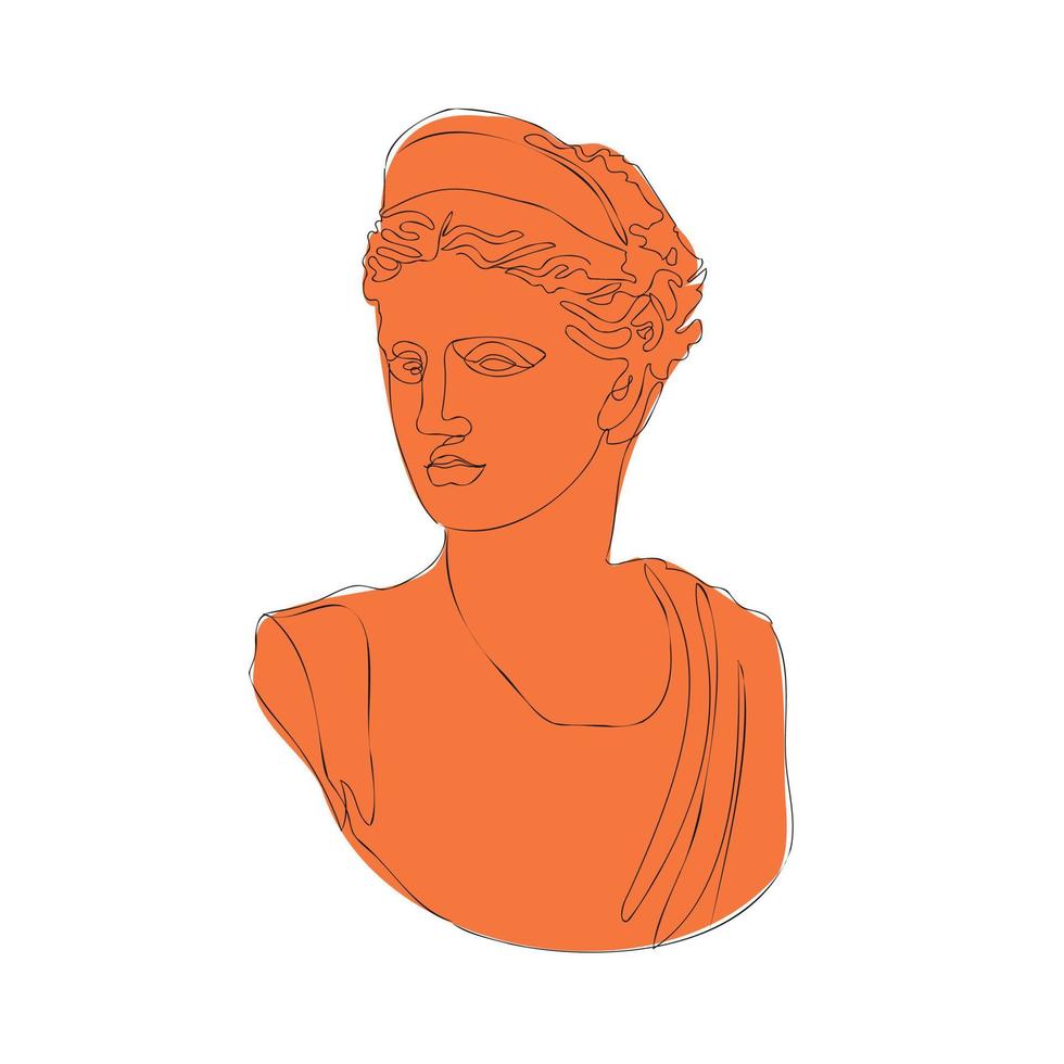 Ancient greek sculpture. Greece mythology statue one line drawing, goddess head art design. Vector illustration