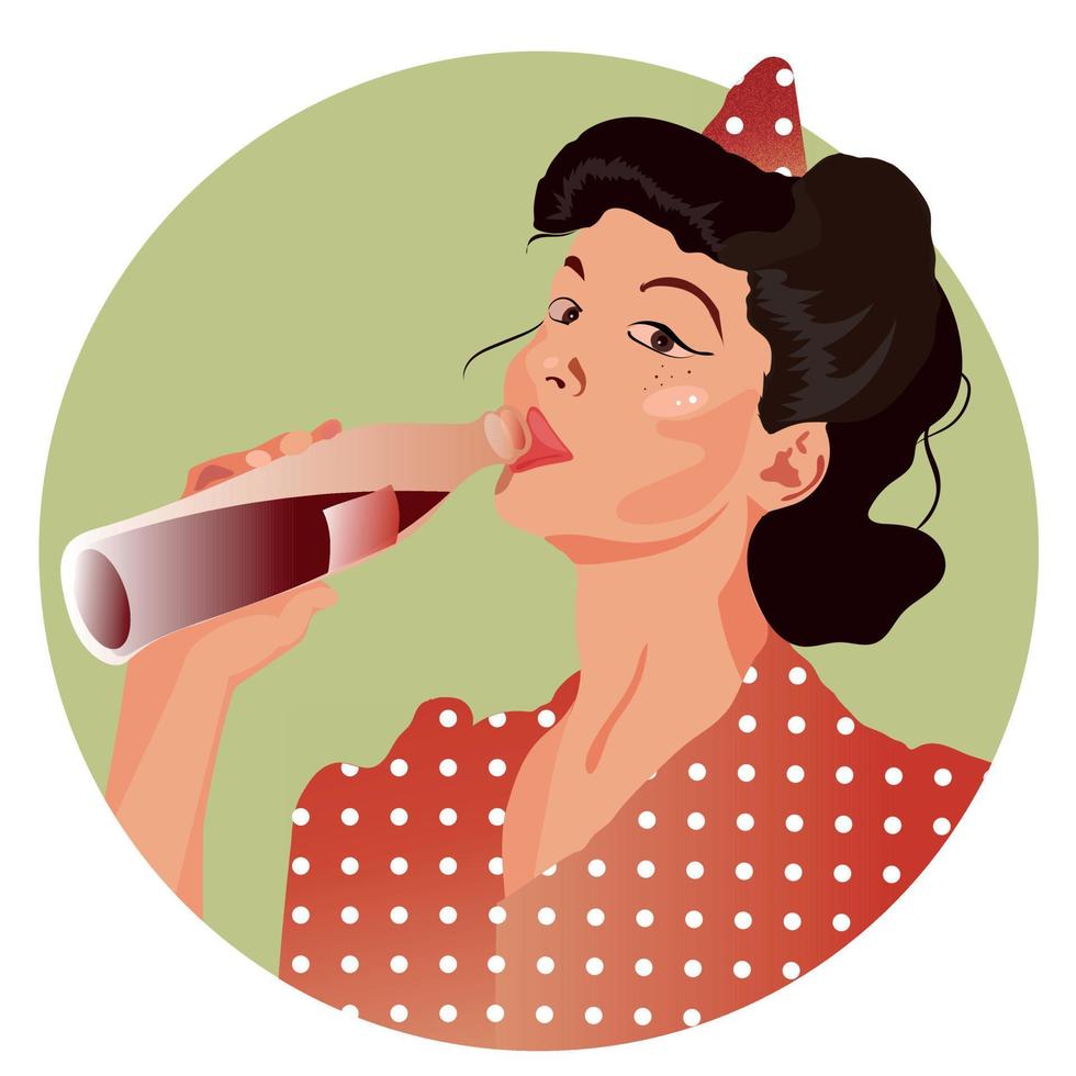 Drinking girl illustration in retro style vector