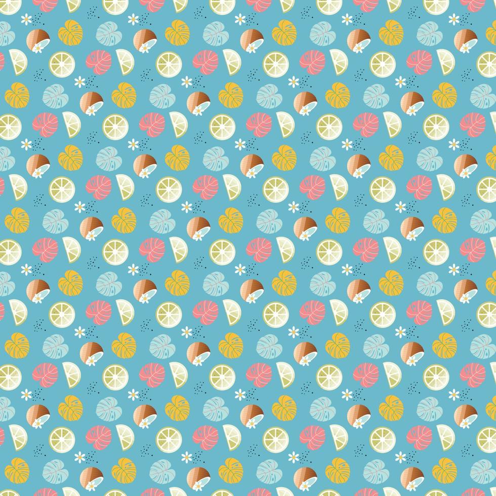 Tropical fruit mix seamless pattern on light green background vector