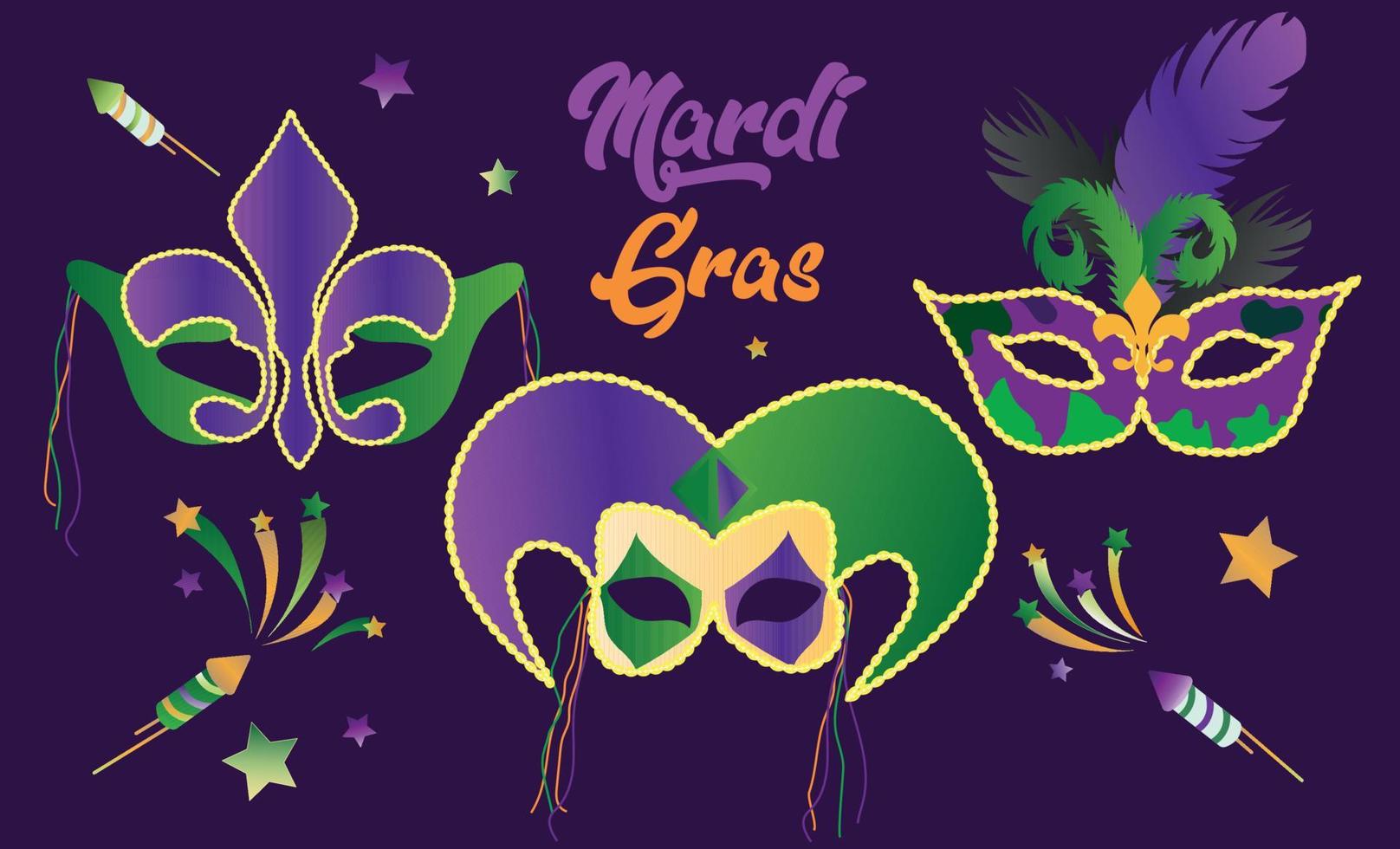 Mardi Gras Carnival Calligraphy Invitation Poster. Vector illustration Template