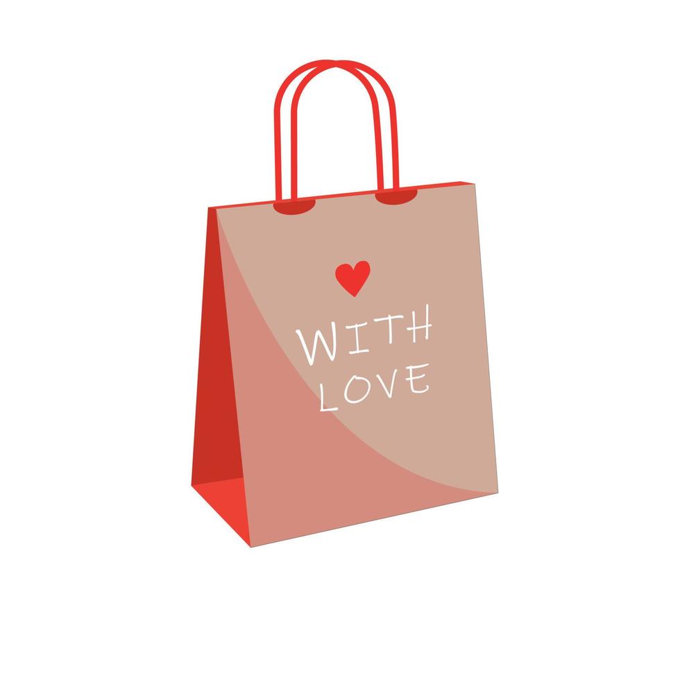 shopping bag with heart icon. Flat illustration of pink shopping bag with heart vector icon for web isolated on white background