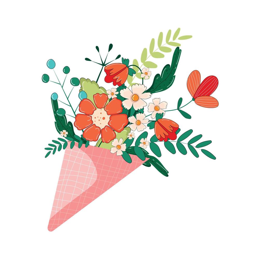 Bouquet of flowers and leaves, Floral watercolor painting on isolate backgrounds. vector
