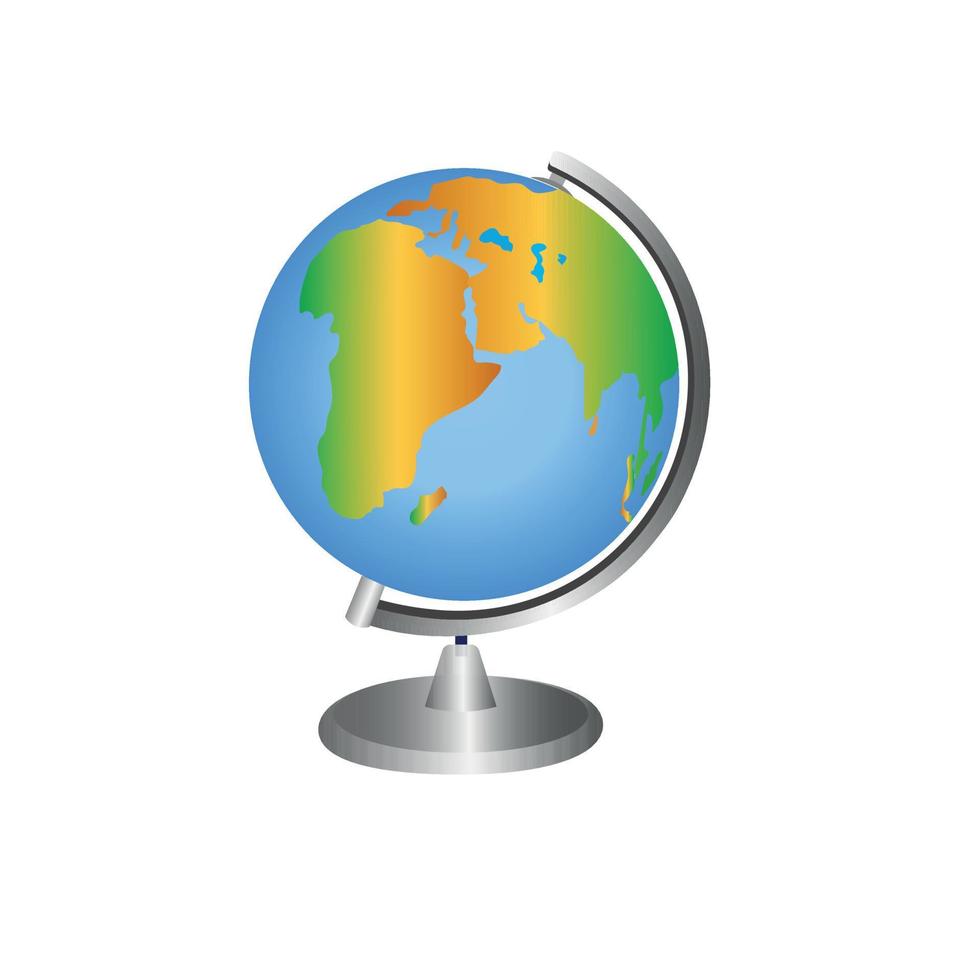 School globe semi flat RGB color vector illustration. Classroom earth model on stand. Sphere map of continent and ocean. Geography learning tool isolated cartoon object on white background