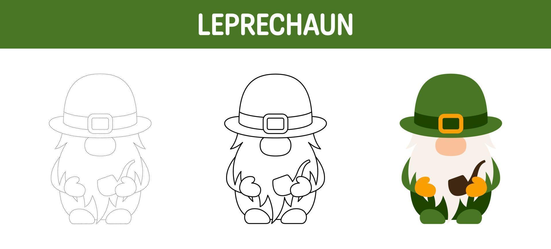 Leprechaun tracing and coloring worksheet for kids vector