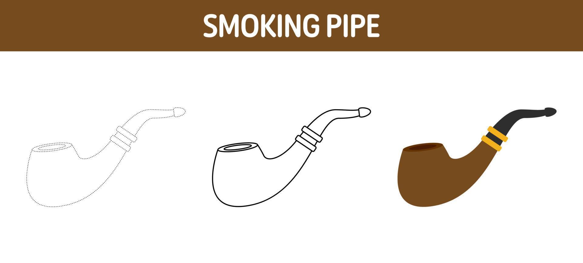 Smoking Pipe tracing and coloring worksheet for kids vector