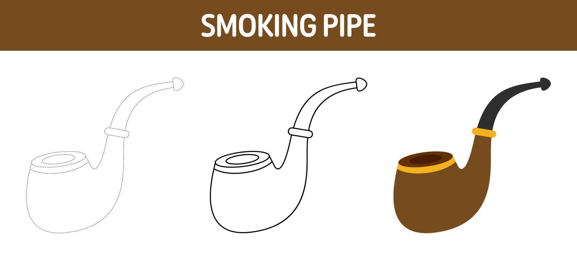 Smoking Pipe tracing and coloring worksheet for kids vector