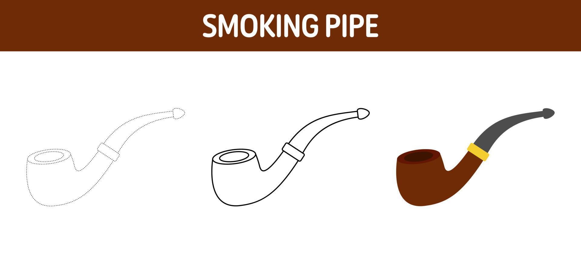 Smoking Pipe tracing and coloring worksheet for kids vector