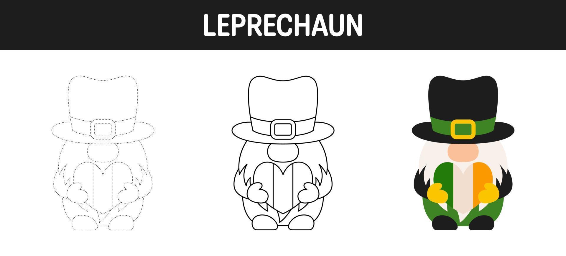 Leprechaun tracing and coloring worksheet for kids vector