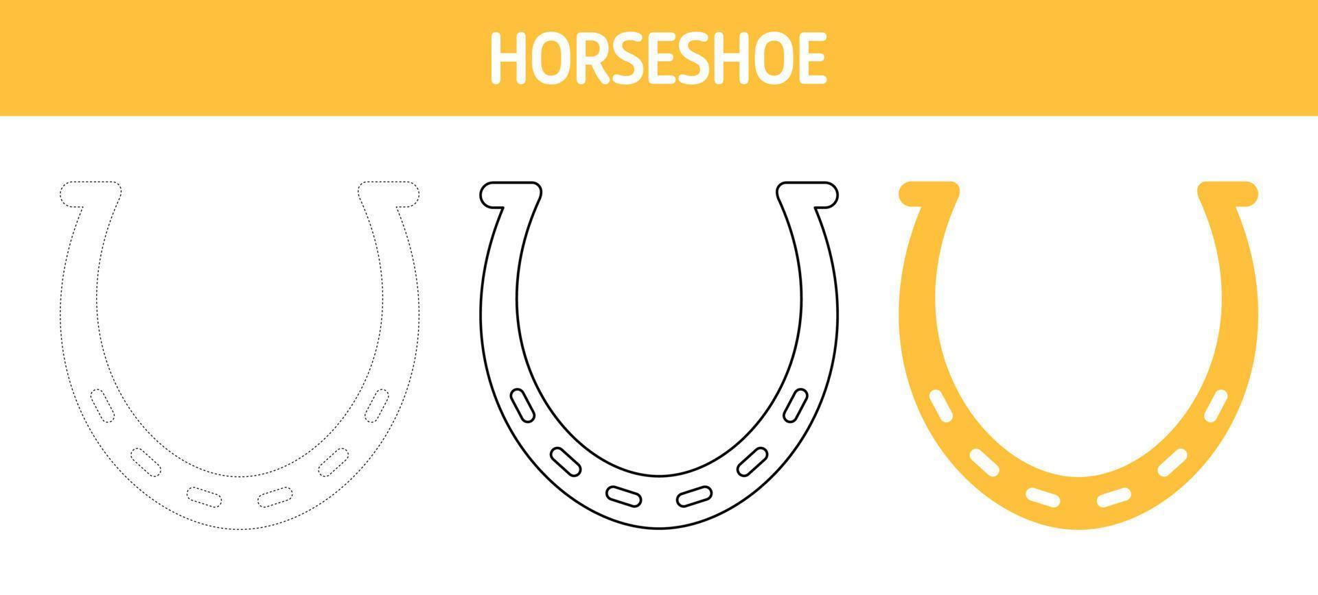 Horseshoe tracing and coloring worksheet for kids vector