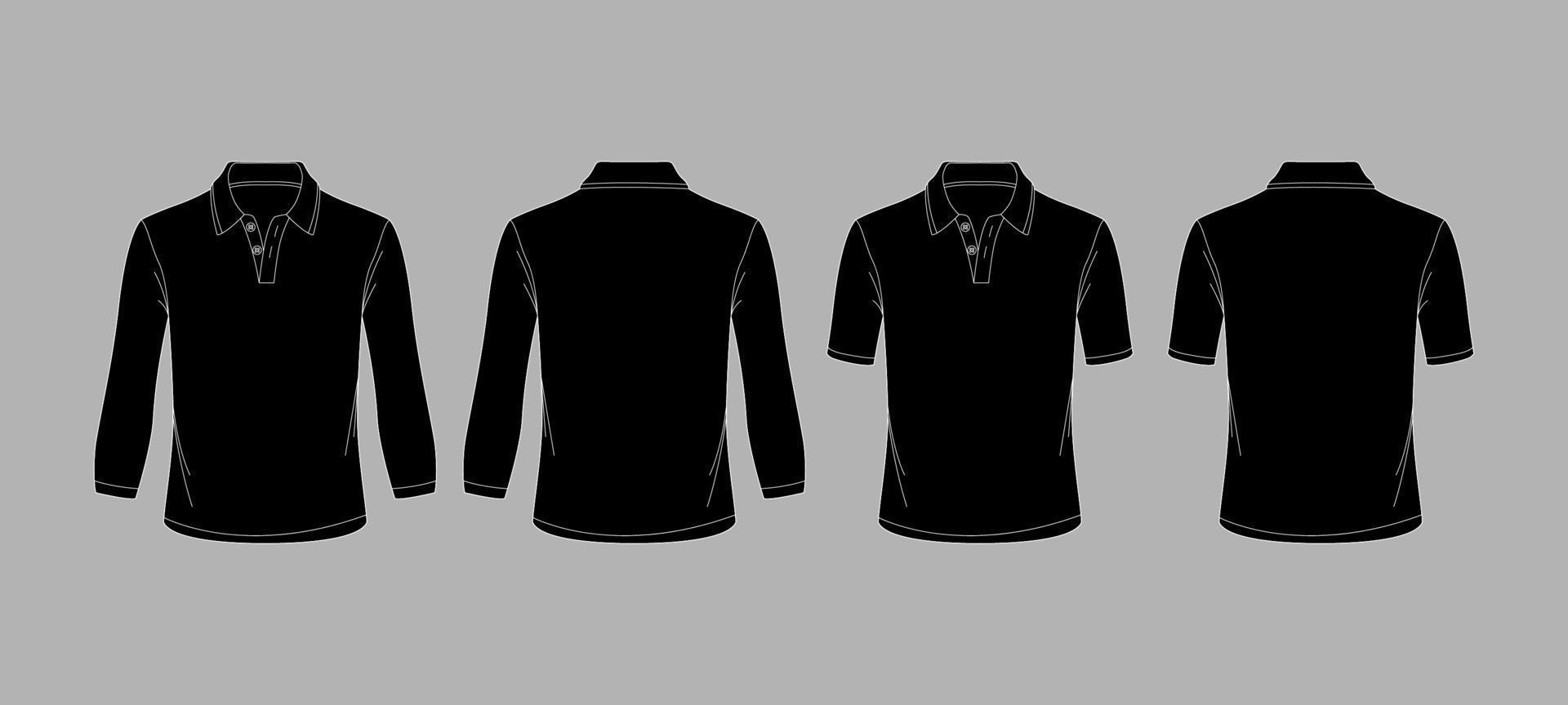 Black Outline Polo Mock Up Template vector