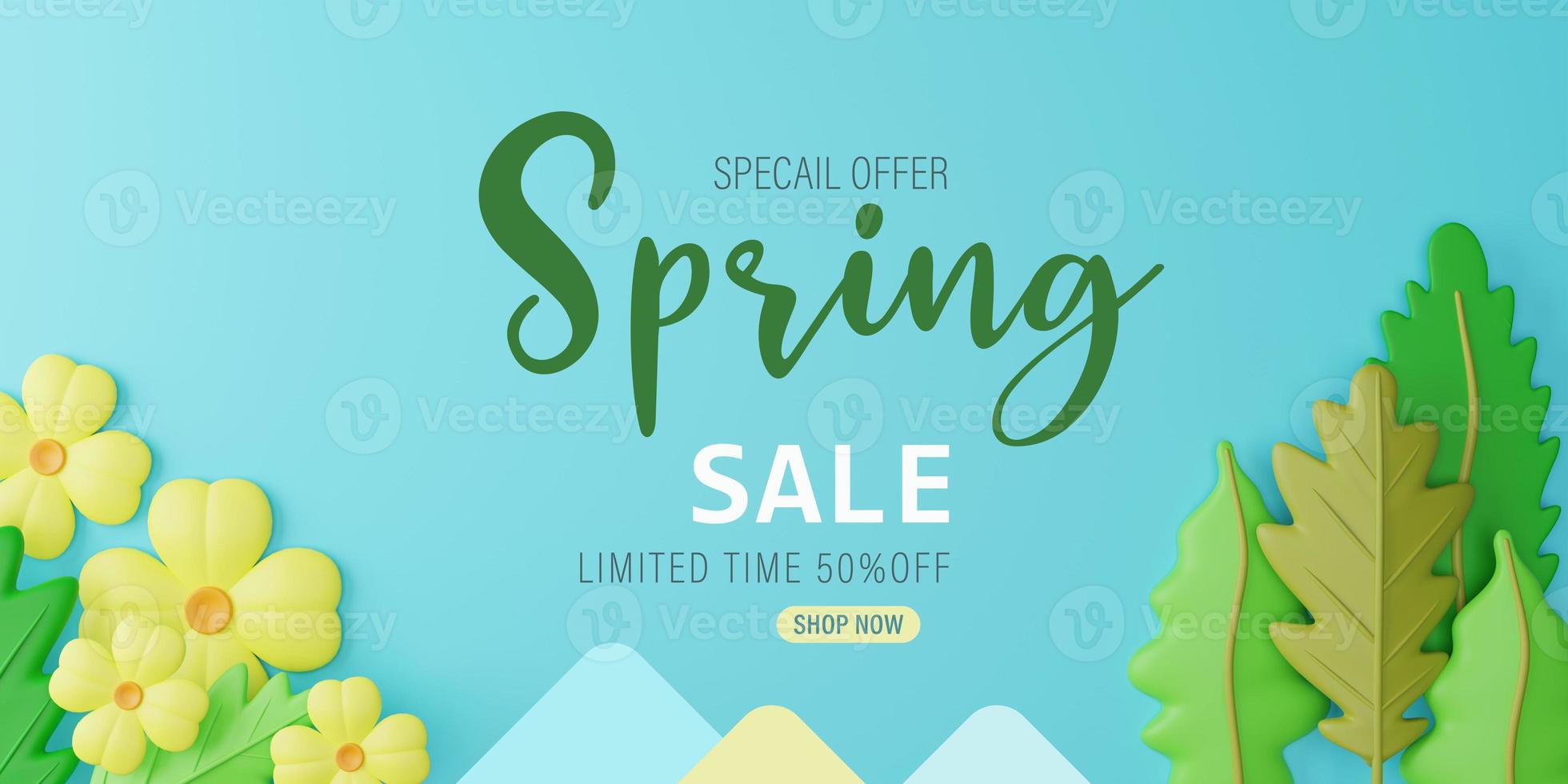 3d Rendering. Spring sale banner with beautiful colorful flower. Can be used for template, banners, wallpaper, flyers, invitation, posters, brochure, voucher discount. photo