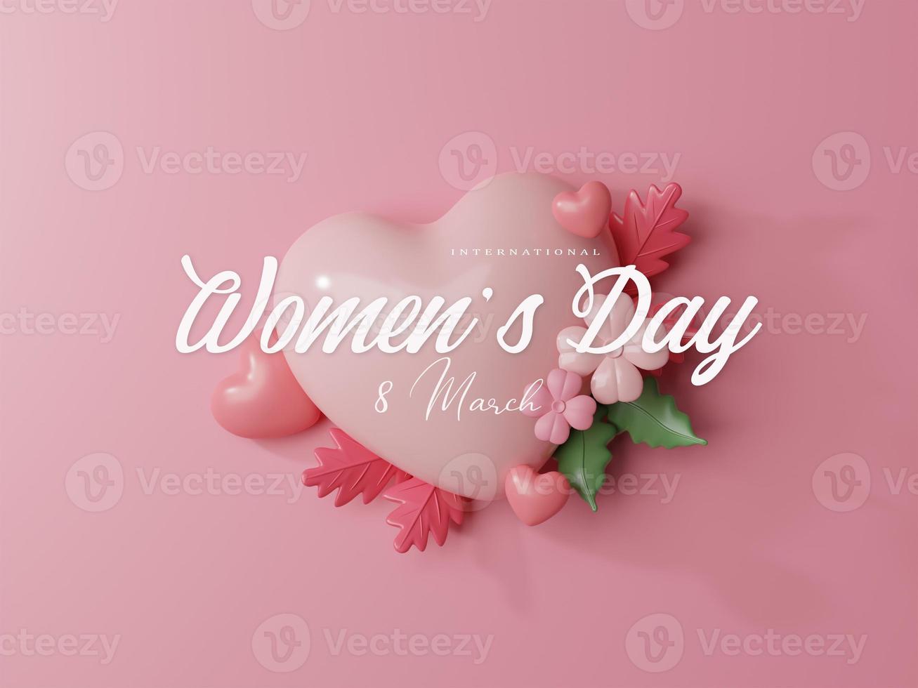 3d representación. De las mujeres día diseño. De las mujeres día saludo texto con flores antecedentes para mujer internacional celebracion. foto