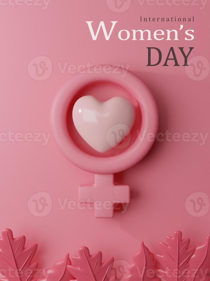 3d Rendering. Women's day design. Womens day greeting text with flowers background for woman international celebration. photo