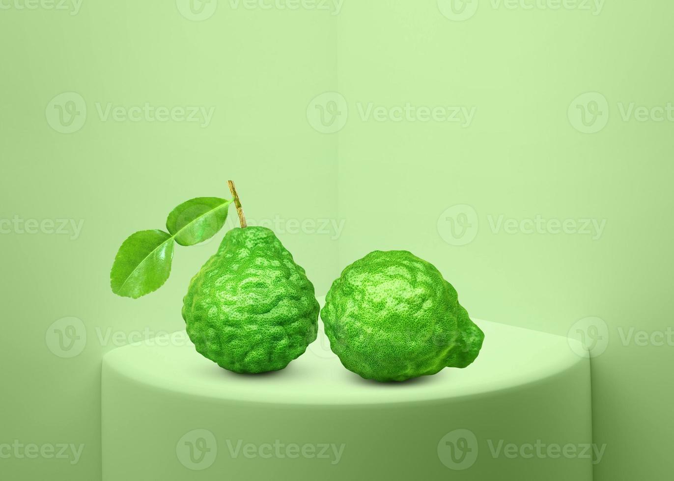fresh bergamot with leaves on white background for product display or exhibition 3d rendering photo