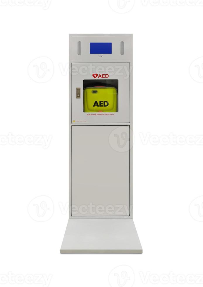 Automatic electric defibrillator isolated on white background photo