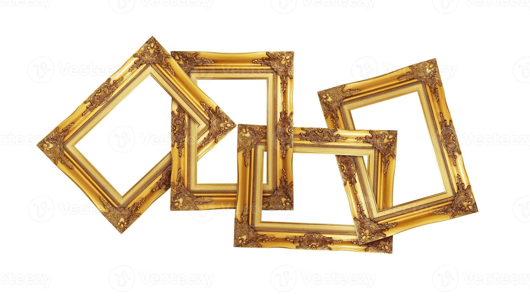 Four old wooden frames isolated on white background photo