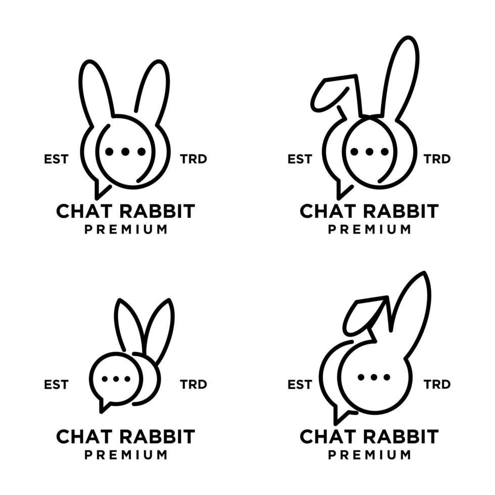 chat rabbit logo icon design illustration line set collection vector
