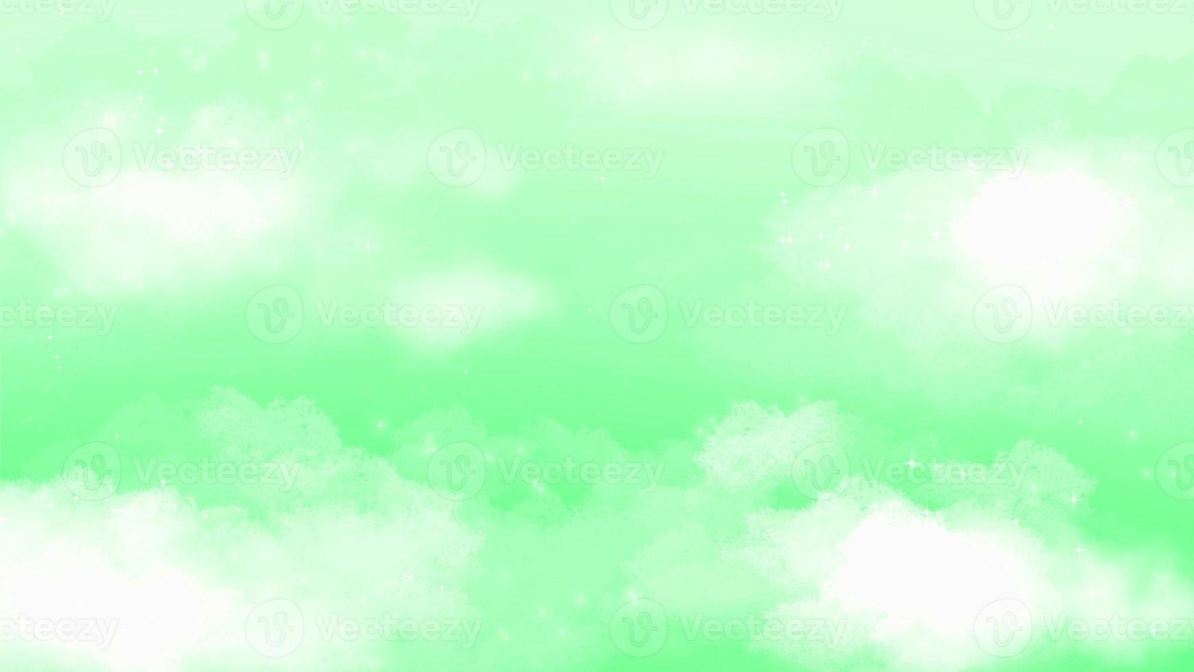 Cute green sky with clouds and little star hand drawn background photo