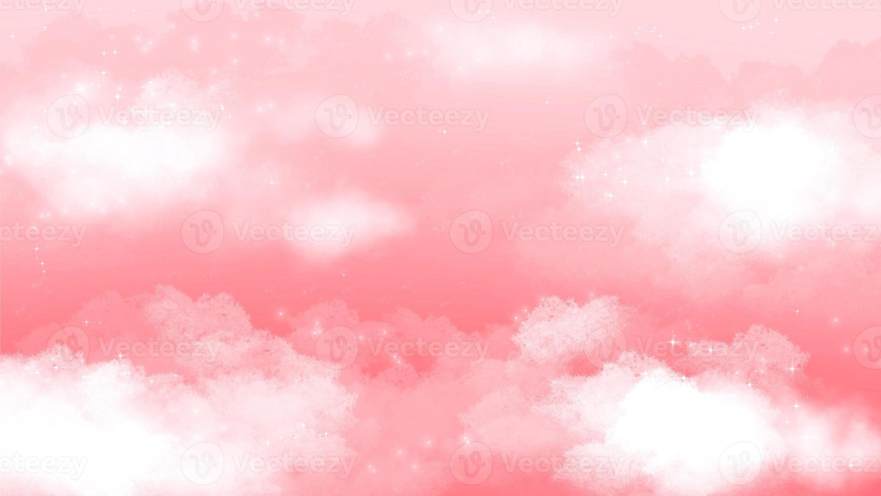 Cute red sky with clouds and little star hand drawn background photo