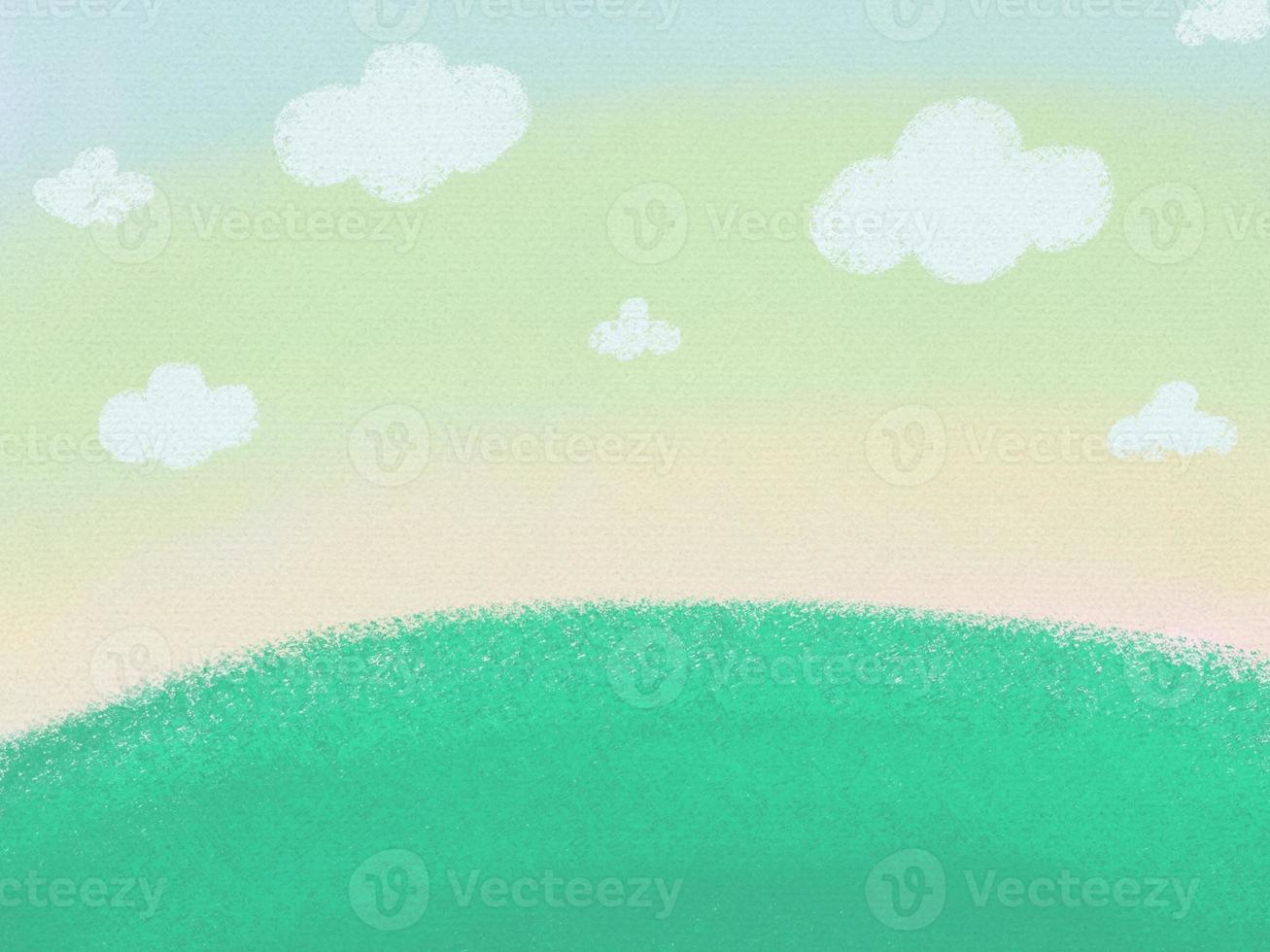 Cloudy sky and grass on the mountain range crayon painting photo