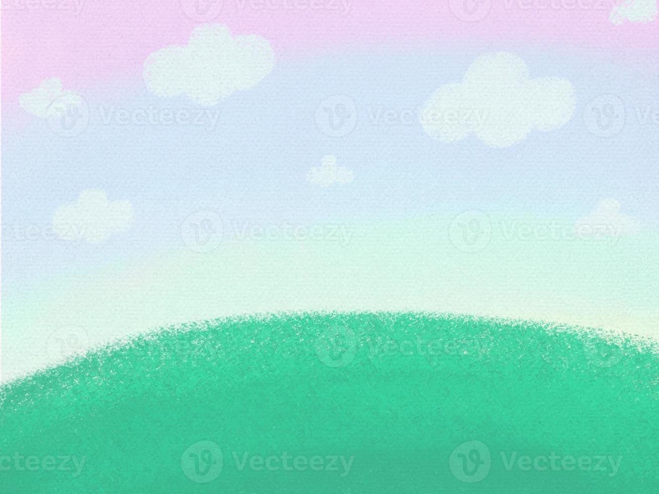 Cloudy sky and grass on the mountain range crayon painting photo