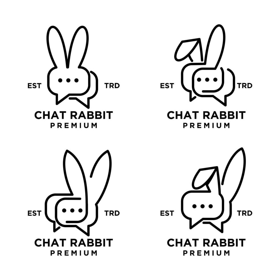 chat rabbit logo icon design illustration line set collection vector