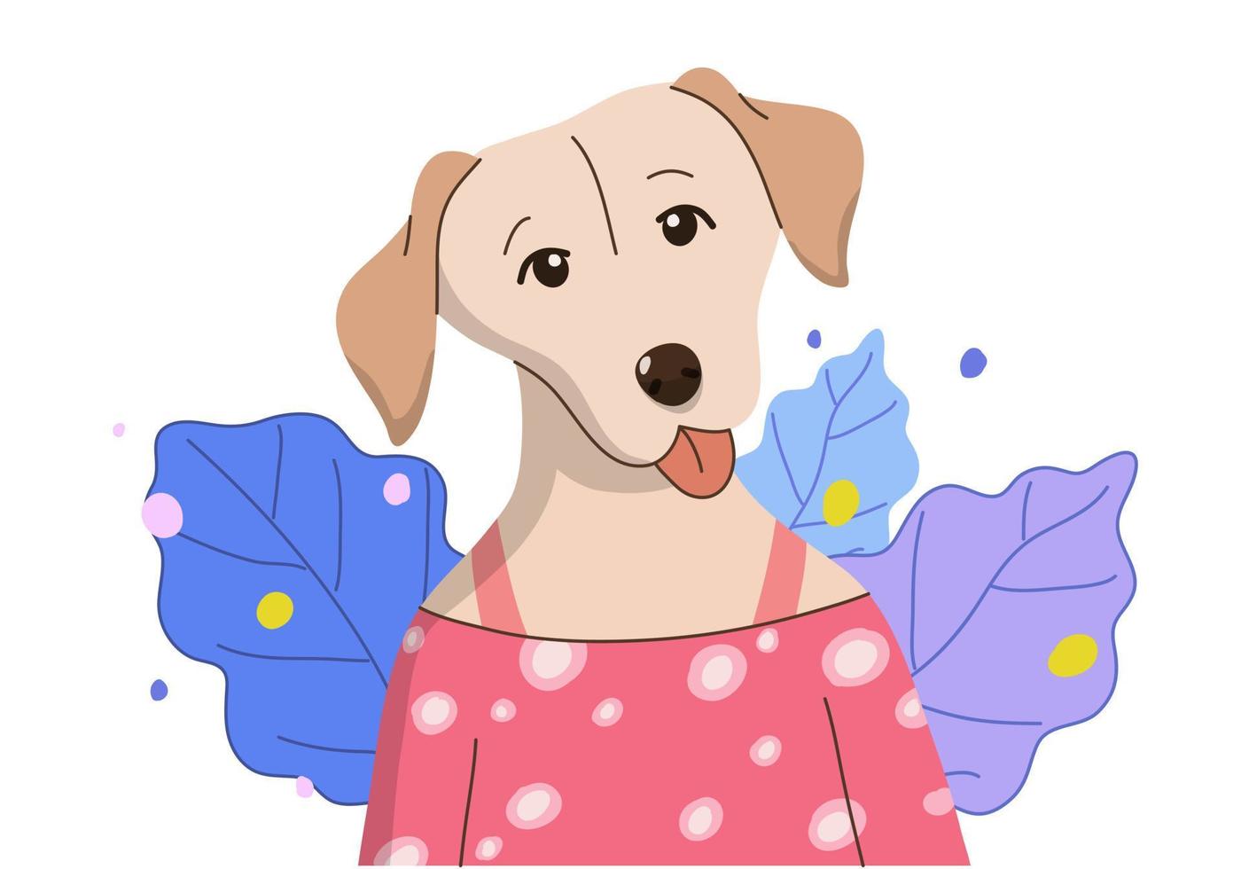 Dog portrait cartoon hand drawn, Labrador retriever wearing a shirts and leaves vector