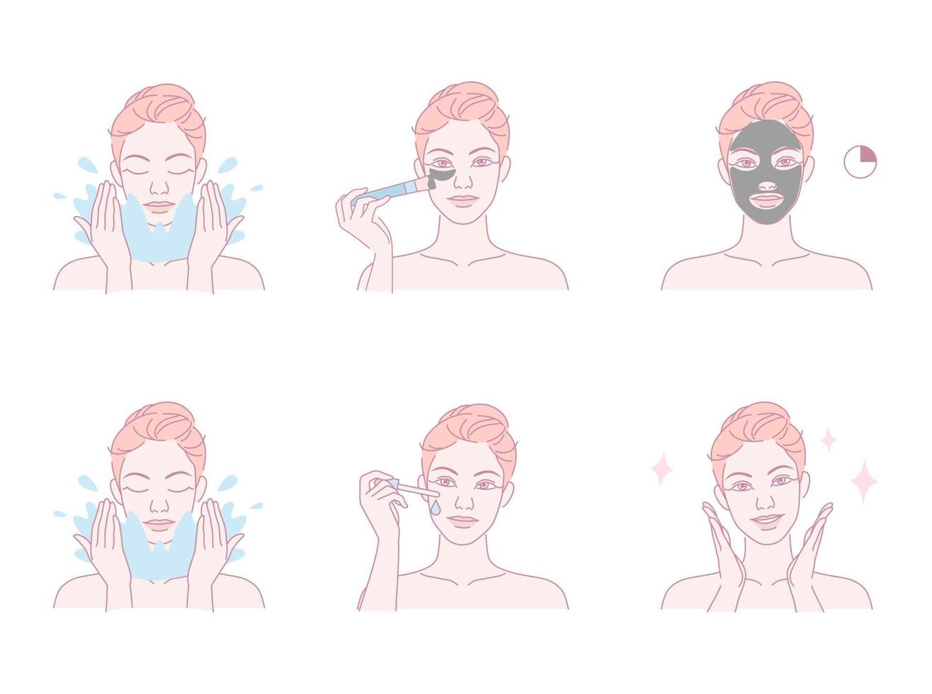 Beautiful young woman take skin care about her face procedure at home, Linear logo minimalist style vector