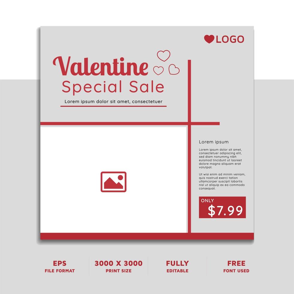 Valentine special sale social media post template vector