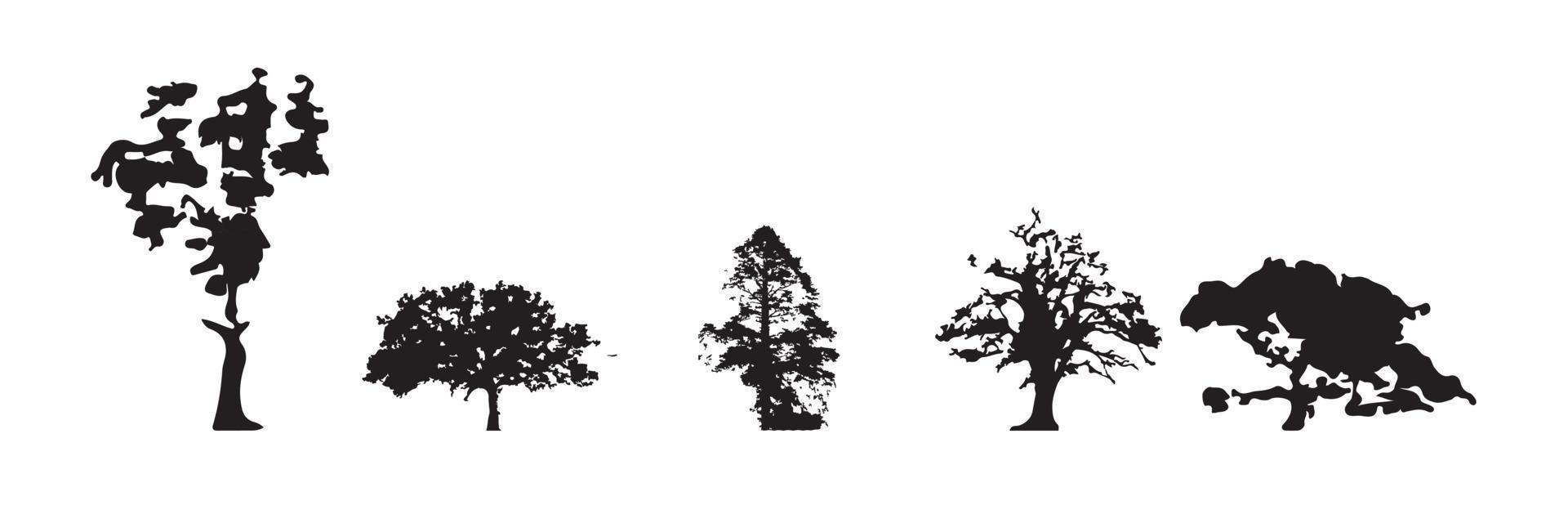 Conjunto de silueta de árboles aislado sobre fondo blanco. vector