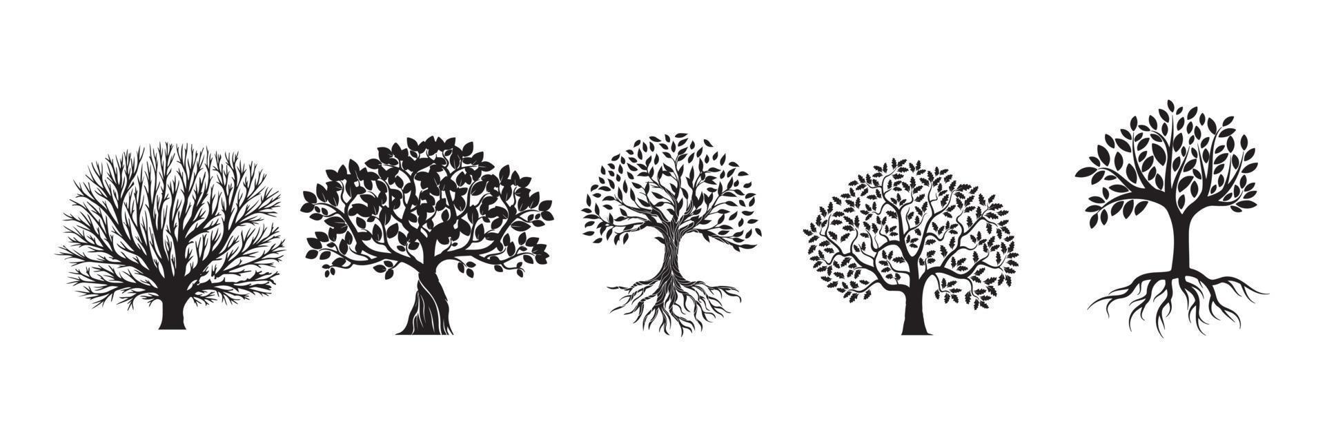 Set of trees silhouette isolated on white background vector