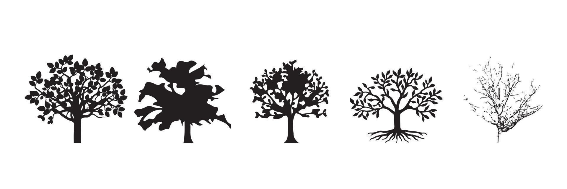 Set of trees silhouette isolated on white background vector