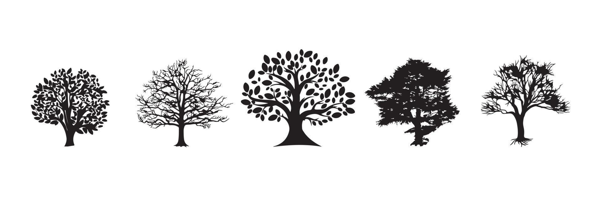 Set of trees silhouette isolated on white background vector