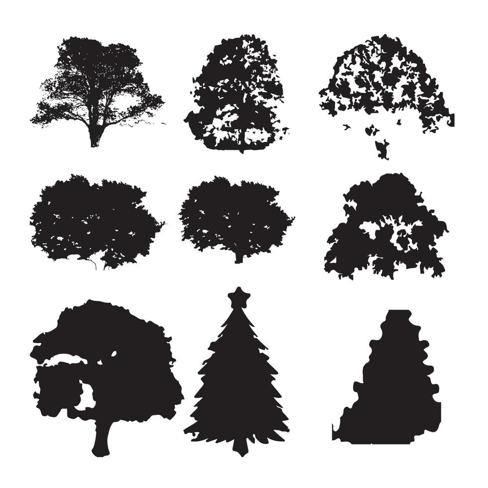 Trees silhouettes Vector isolated retro images nature set