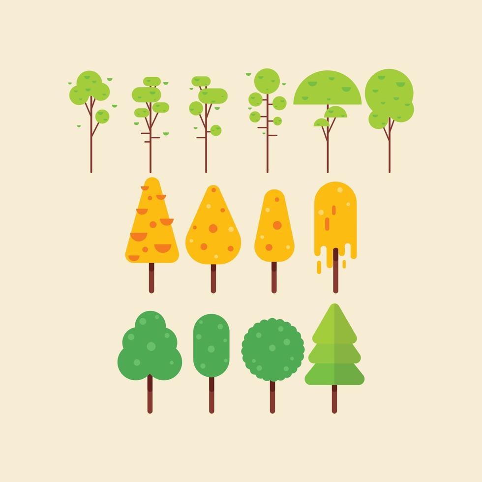 plano arboles conjunto bosque árbol naturaleza planta aislado eco follaje vector