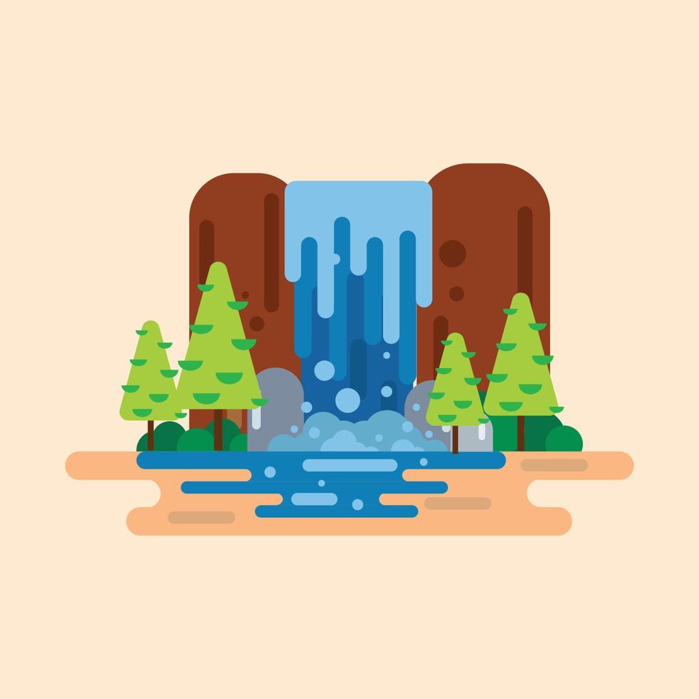 Tropical waterfalls landscape rocky mountain icon vector