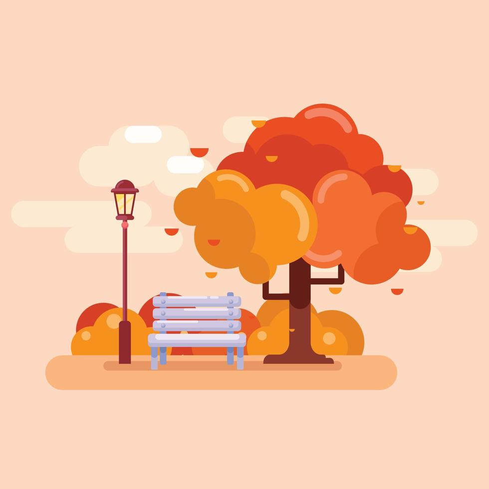 Autumn landscape scene with park chair vector