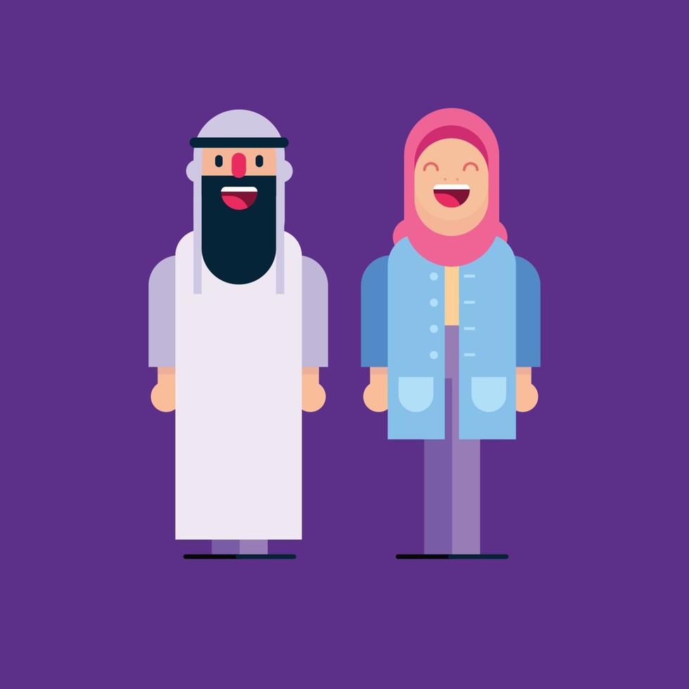 cute muslim couple cartoon flat illustration vector
