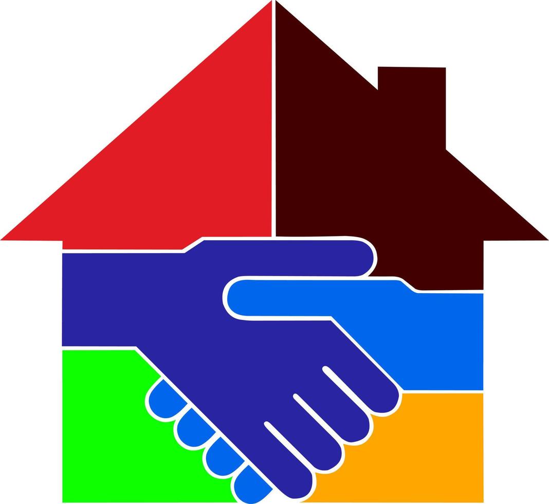 Logo vector illustration of a household shaking hands colored puzzle