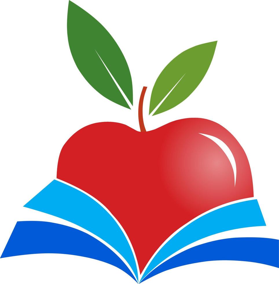 Vector illustration of a book and an apple with a stem and leaves