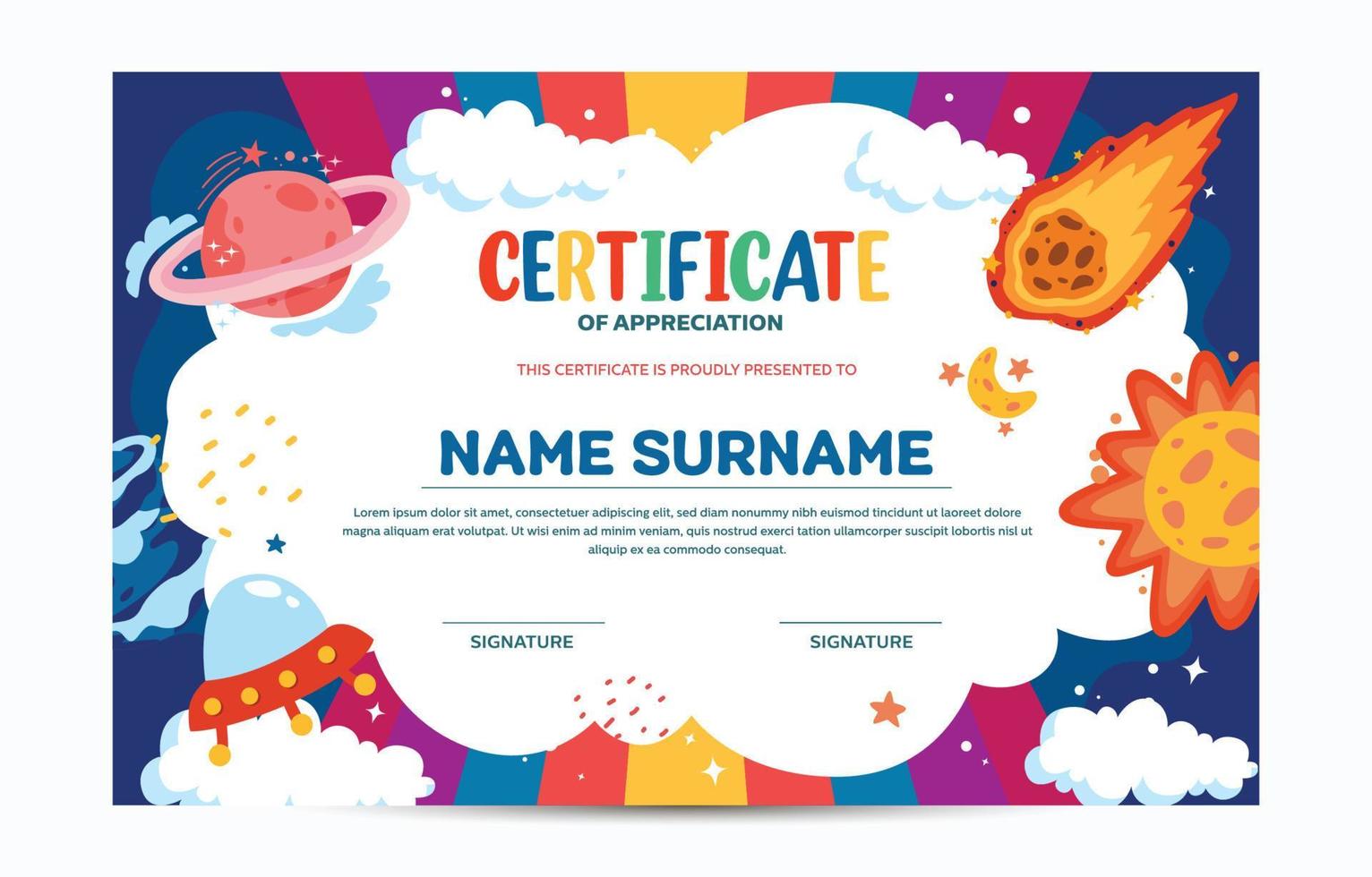 Colorful Fun Certificate Template for Children vector