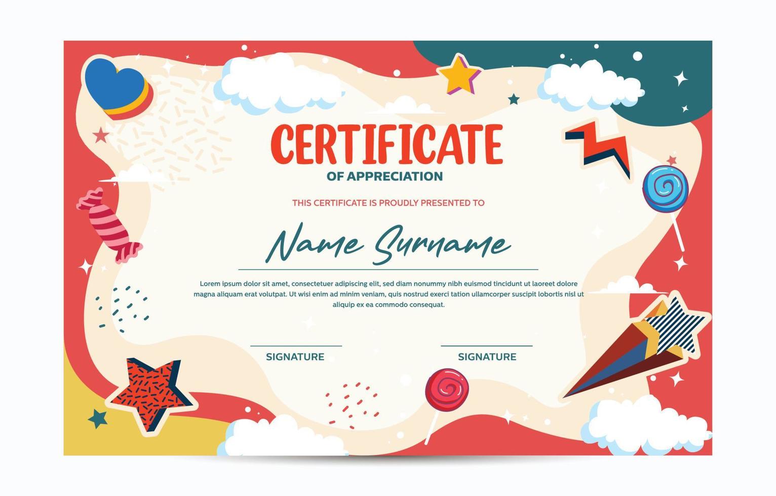 Colorful Fun Certificate for Kids Template vector