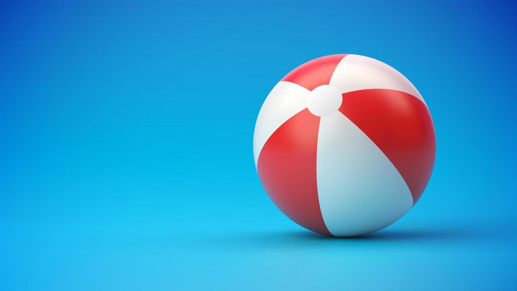 Red and white beach ball on blue gradient background vector