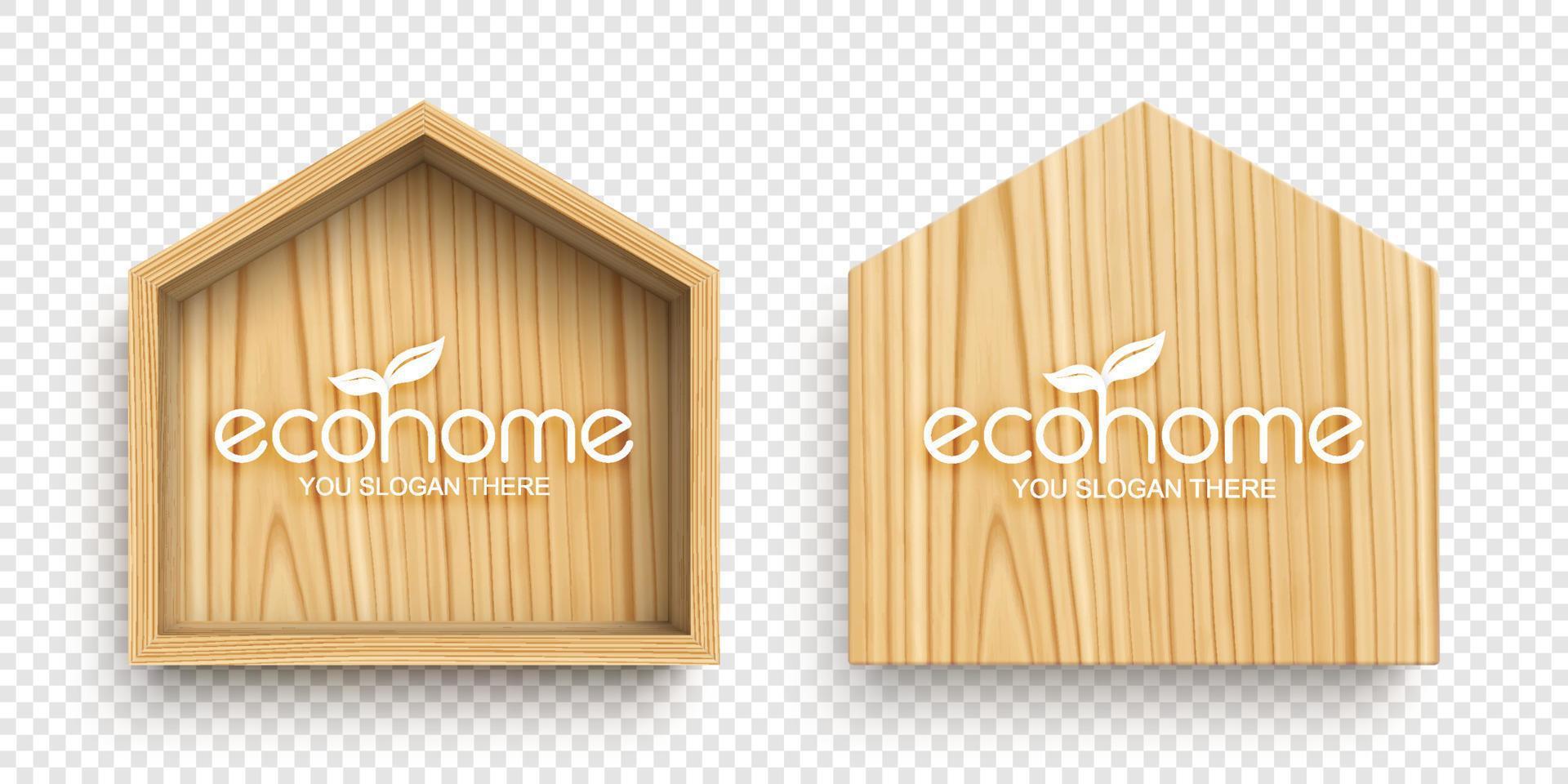 Wooden frames in shape of house isolated on white background. Eco home concept. Real estate symbol. Vector illustration