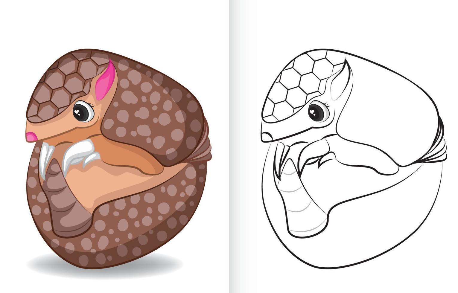 Cute Baby Armadillo with Black and White Line Art Drawing vector