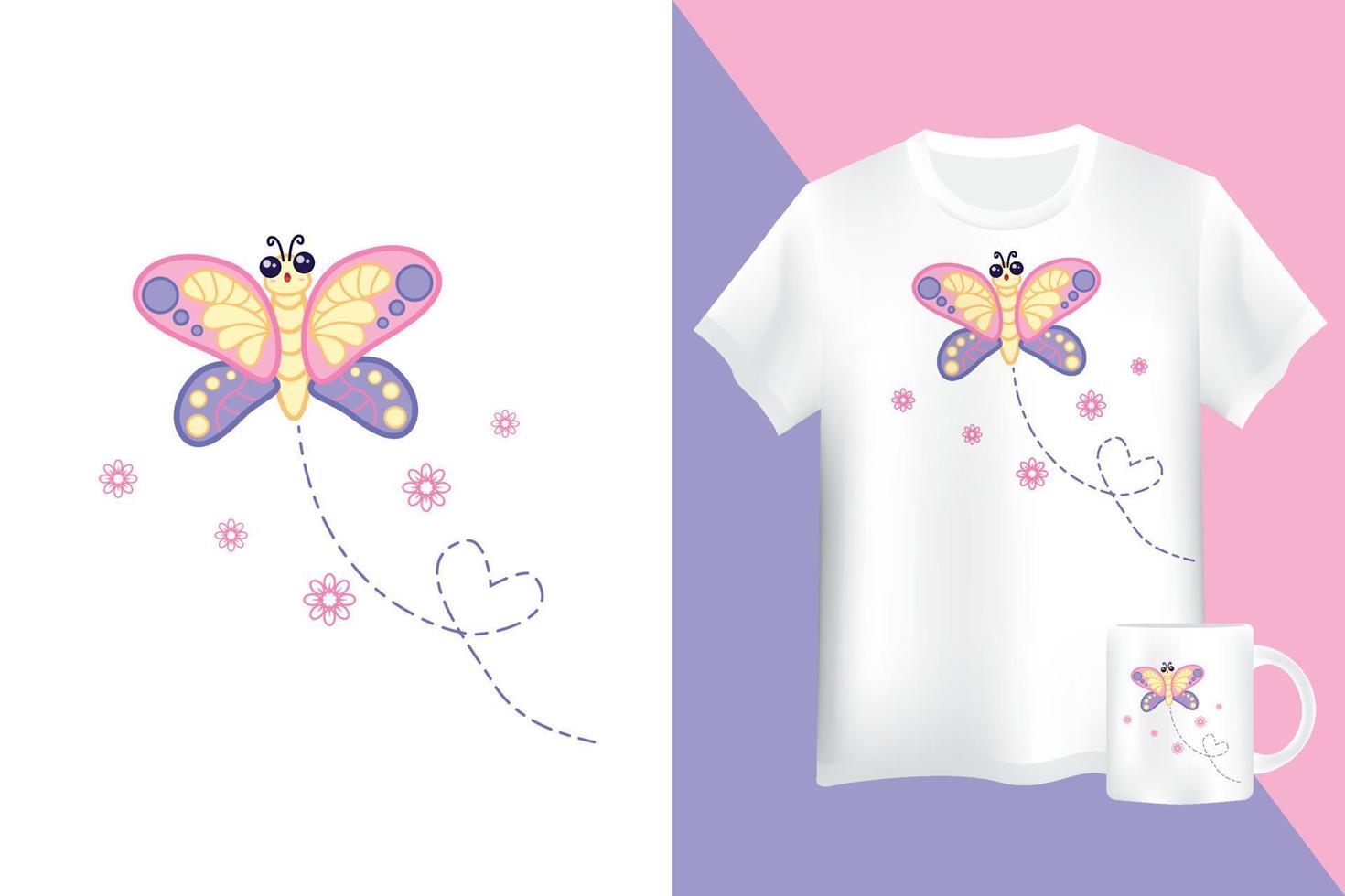 Mockup cute butterfly. Cute bug illustration for kids isolated on white background vector