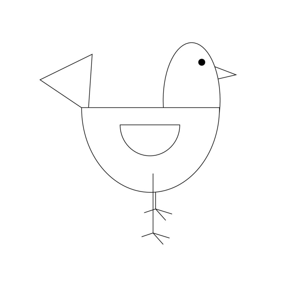 Geometric bird, black line drawing, doodle isolated on white background