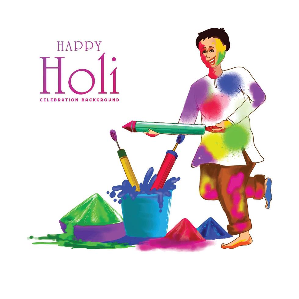 Hand draw fun characters celebrate colorful holi card background vector