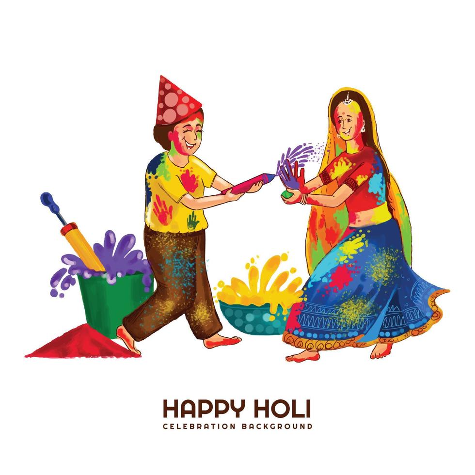 Beautiful playing festival of colors happy holi colorful background vector